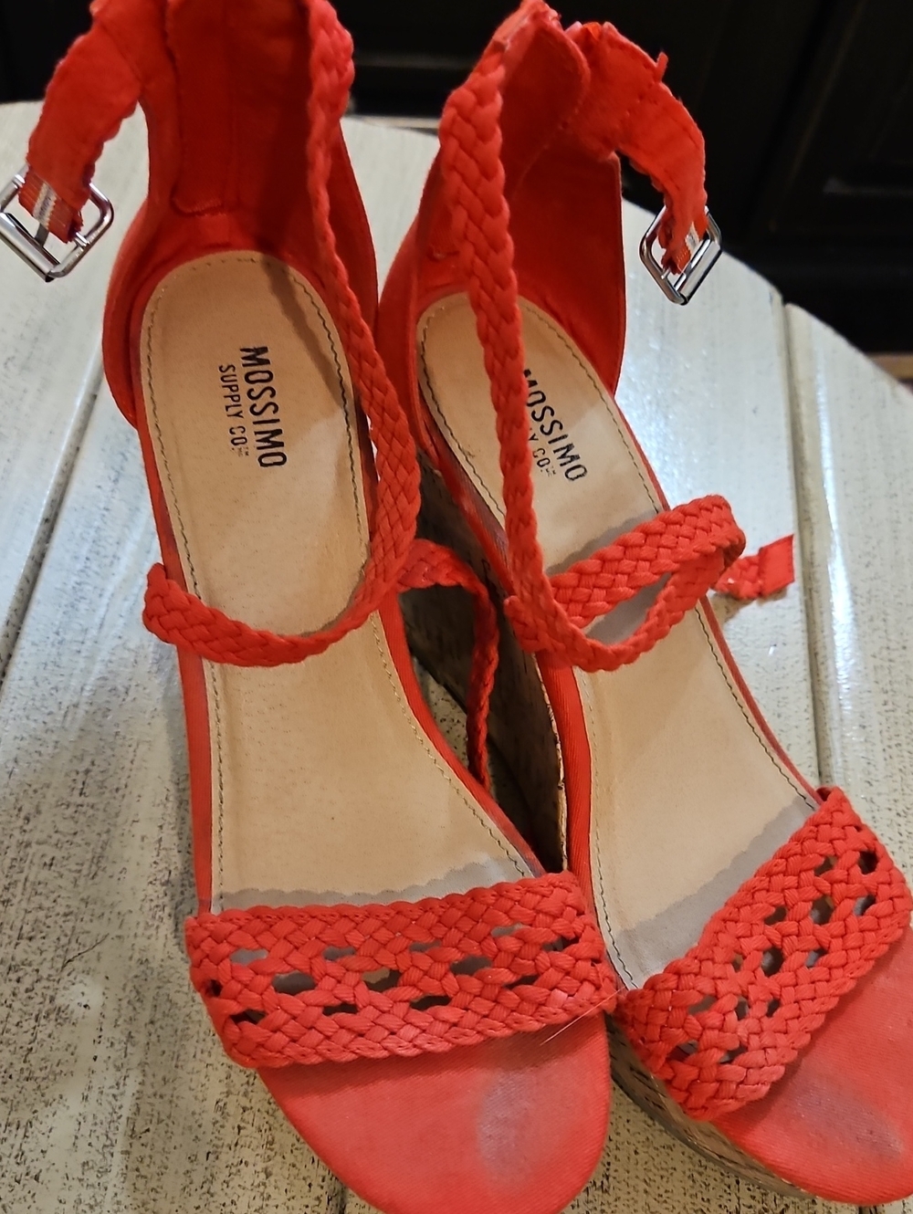 Mossimo Supply Co. Coral-Red Braided Ankle-Strap Wedge Sandals